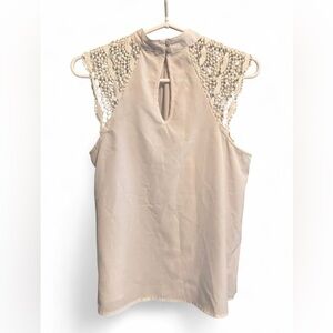 Indulge Cream/White Sleeveless Blouse with Lace Accents